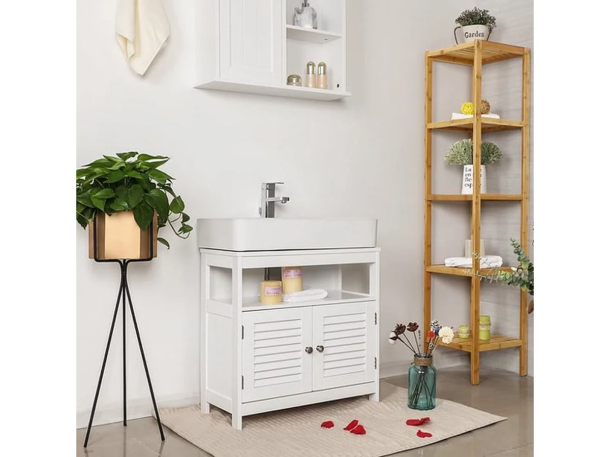 Meuble sous-lavabo, meuble sous-lavabo sans vasque, meuble de salle de bain avec portes à lamelles, 60 x 60 x 30 cm