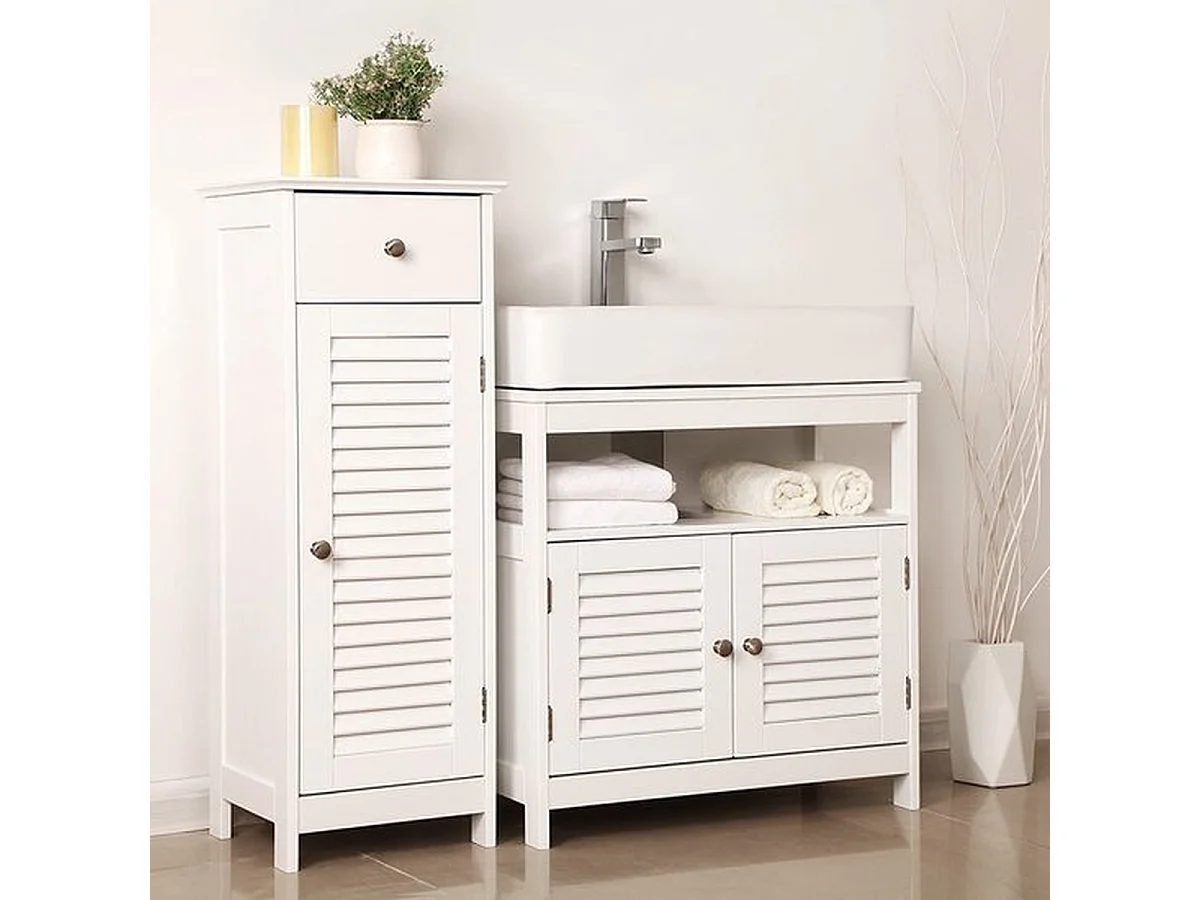 Meuble sous-lavabo, meuble sous-lavabo sans vasque, meuble de salle de bain avec portes à lamelles, 60 x 60 x 30 cm