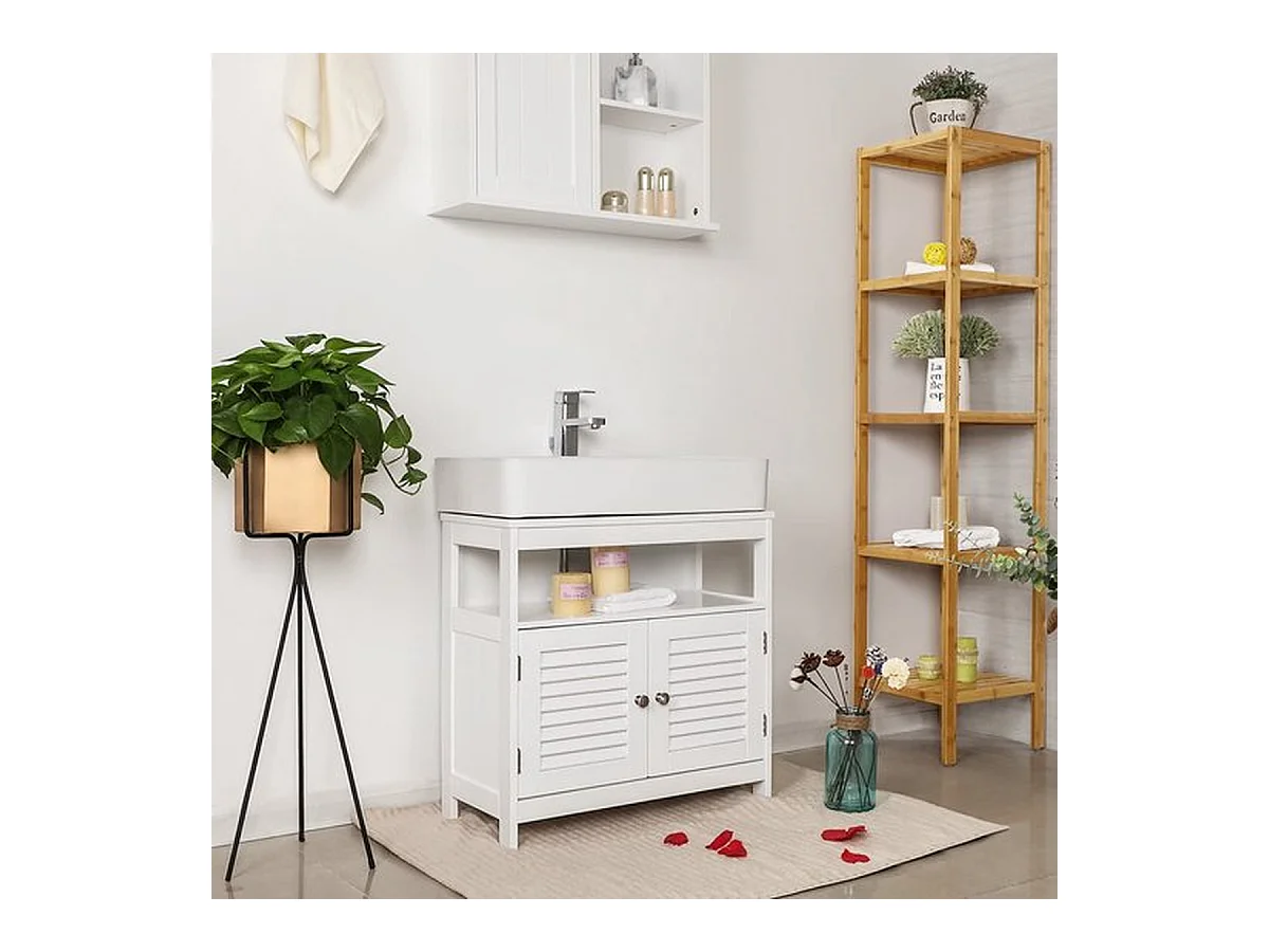 Wastafelonderkast, onderkast zonder wastafel, badkamerkast met lamellendeuren, 60 x 60 x 30 cm