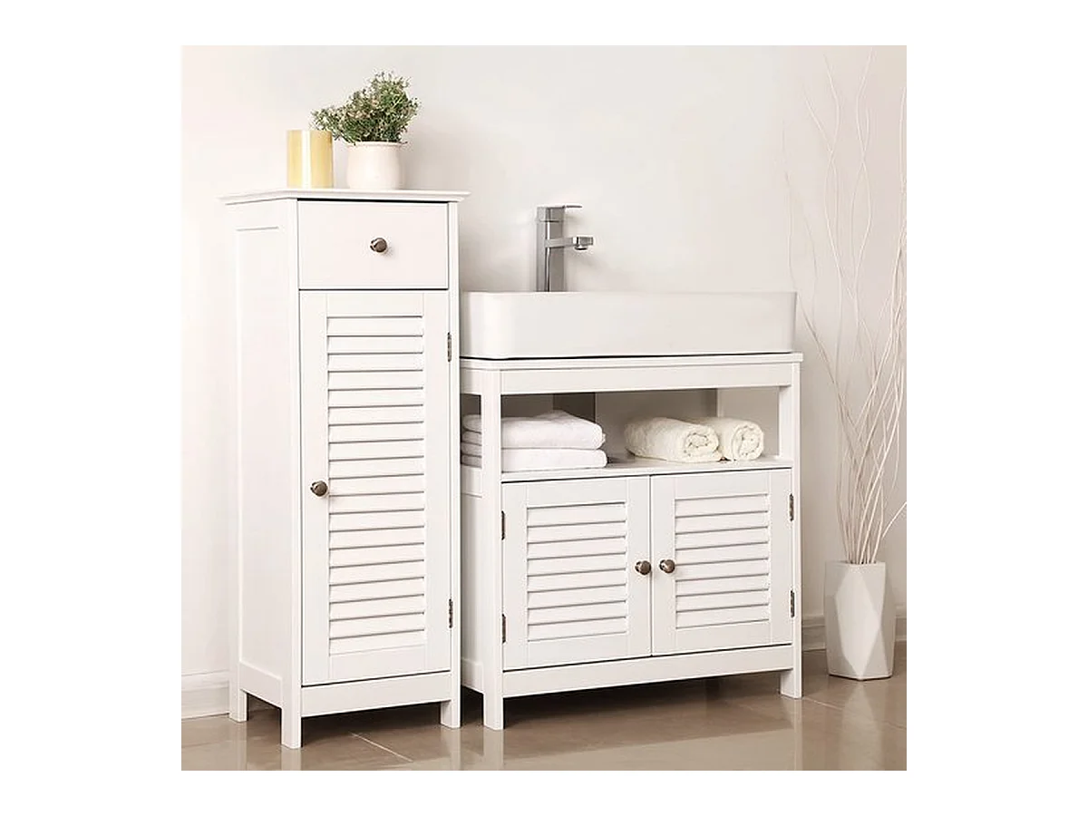 Wastafelonderkast, onderkast zonder wastafel, badkamerkast met lamellendeuren, 60 x 60 x 30 cm