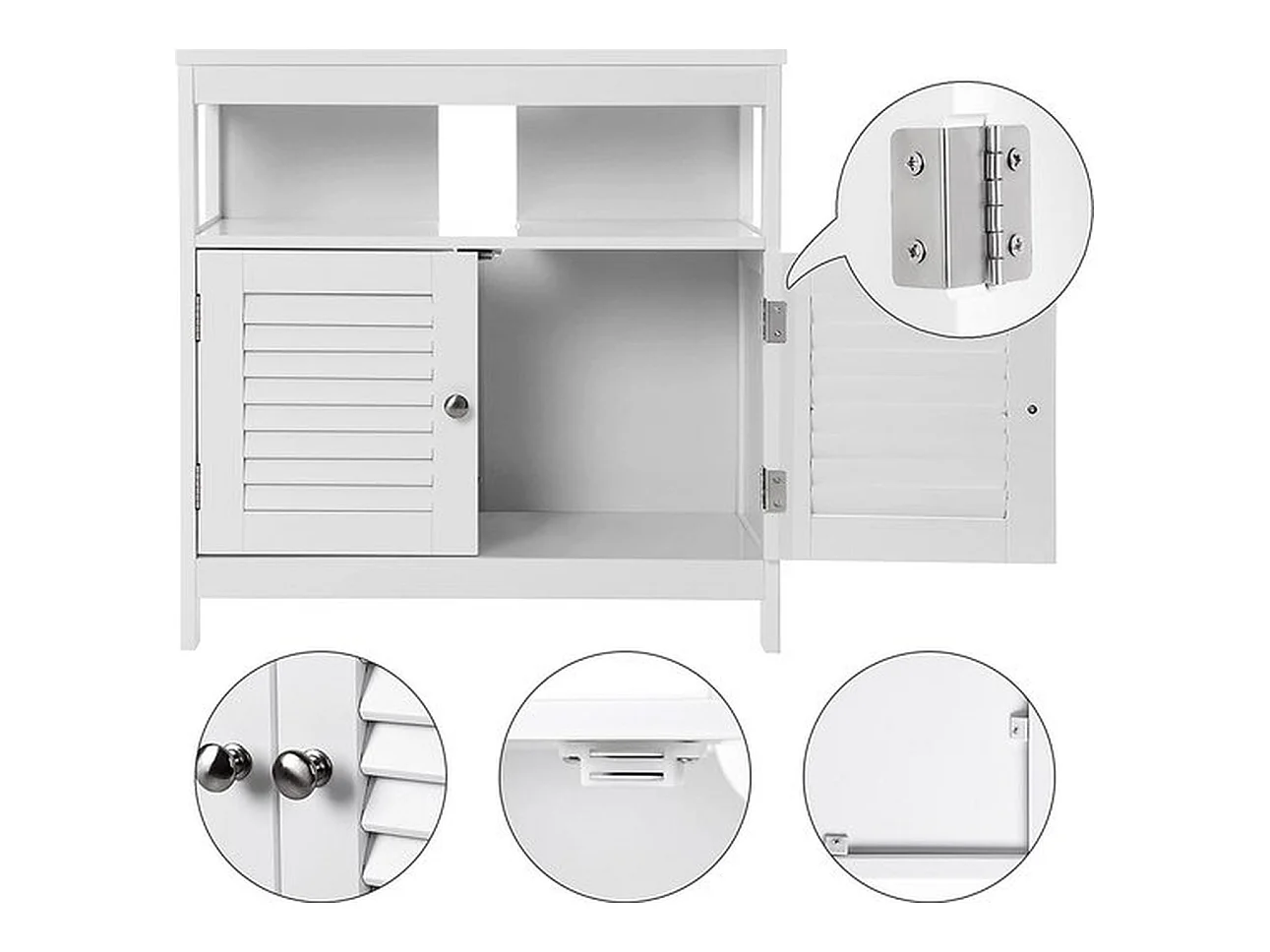 Wastafelonderkast, onderkast zonder wastafel, badkamerkast met lamellendeuren, 60 x 60 x 30 cm