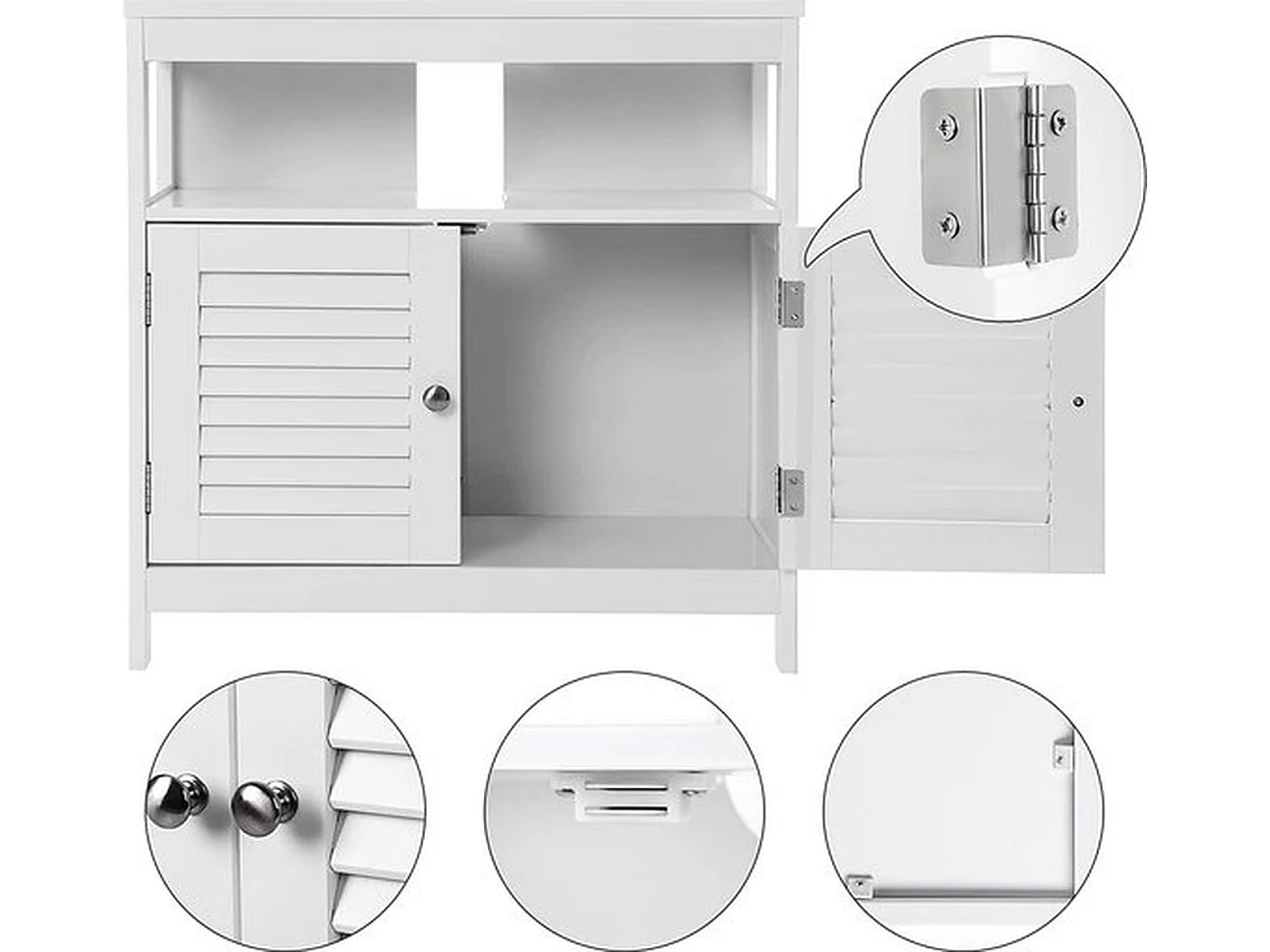 Meuble sous-lavabo, meuble sous-lavabo sans vasque, meuble de salle de bain avec portes à lamelles, 60 x 60 x 30 cm