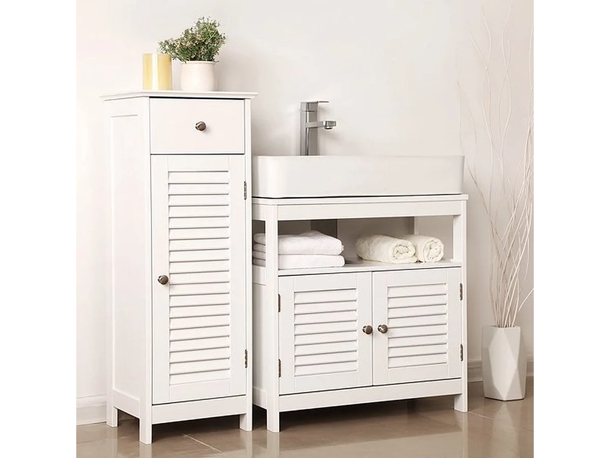 Wastafelonderkast, onderkast zonder wastafel, badkamerkast met lamellendeuren, 60 x 60 x 30 cm