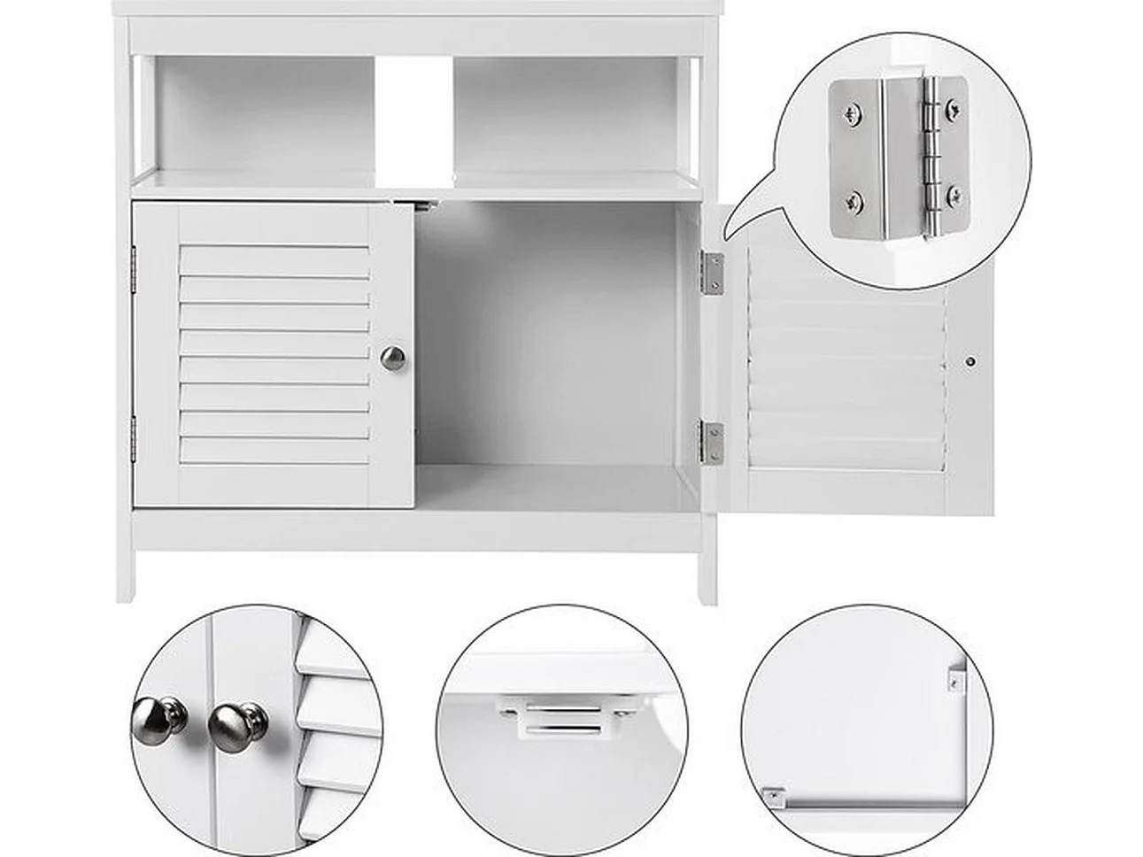 Wastafelonderkast, onderkast zonder wastafel, badkamerkast met lamellendeuren, 60 x 60 x 30 cm