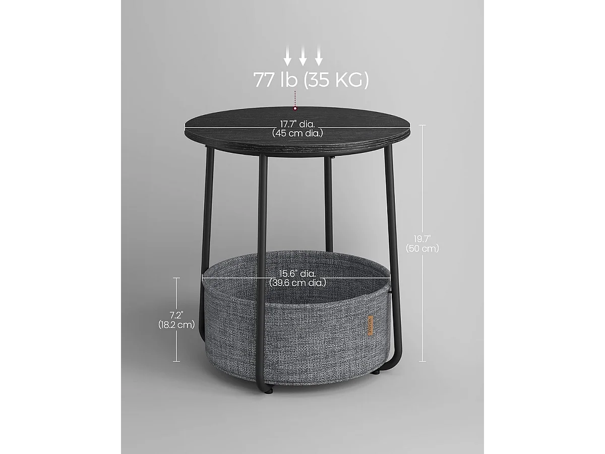 Parya Home Table basse ronde, table d'appoint avec panier en tissu