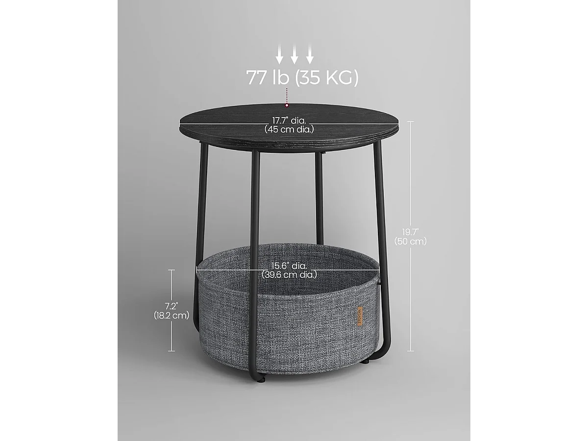 Parya Home Ronde salontafel, bijzettafel met stoffen mand