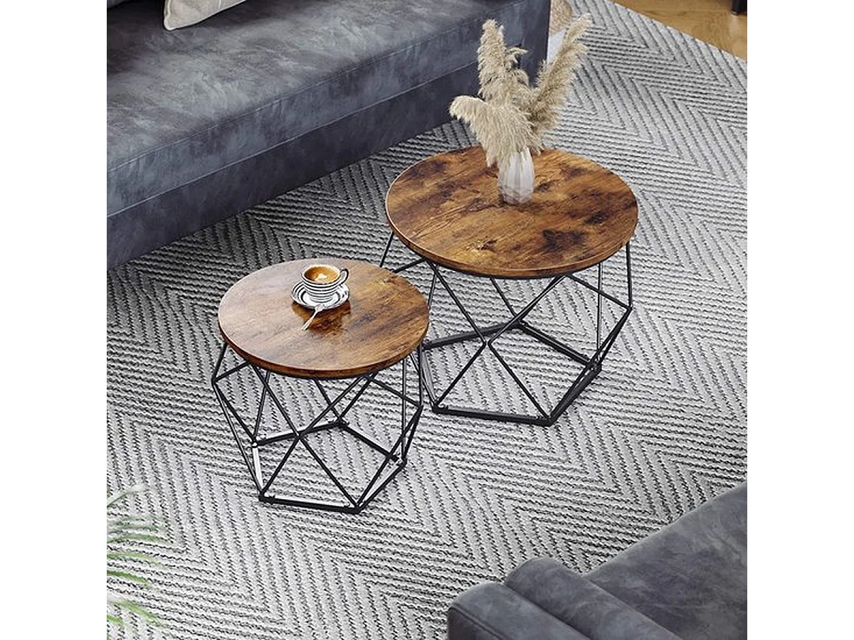 Parya home table basse,table d'appoint,Tables basses, set de 2 tables d'appoint, vintage marron-noir