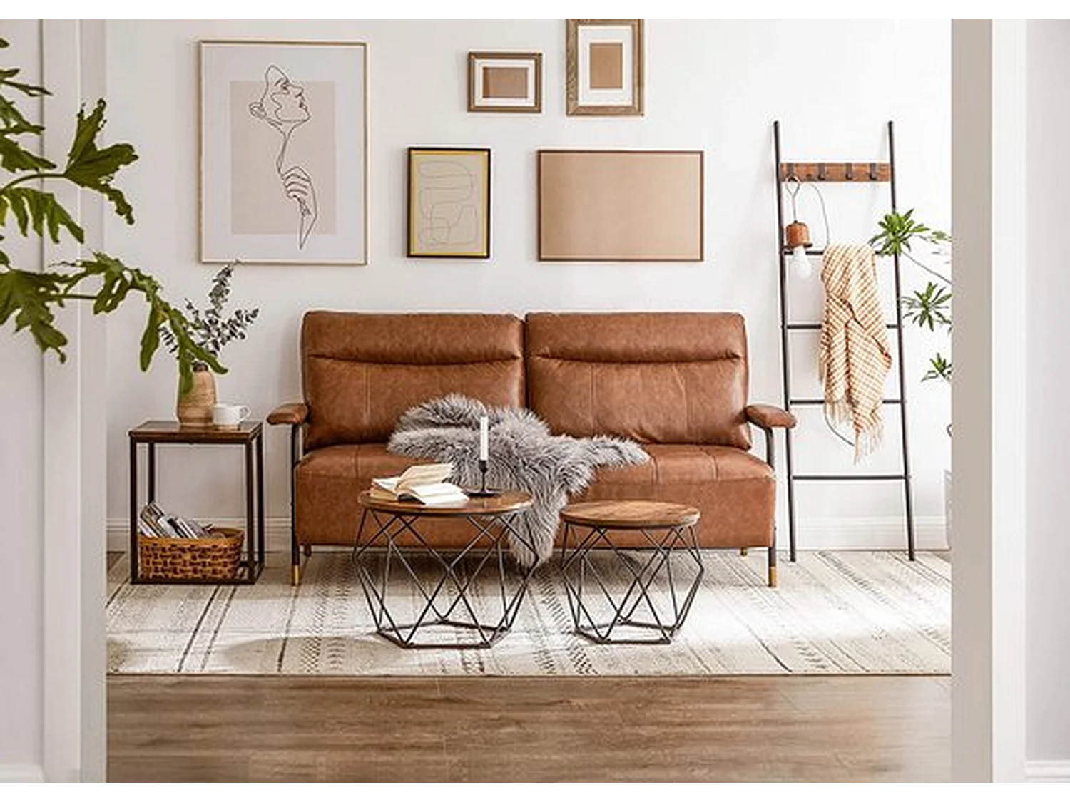 Parya home salontafel ,bijzettafel,Salontafels, set van 2 bijzettafels,  vintage bruin-zwart