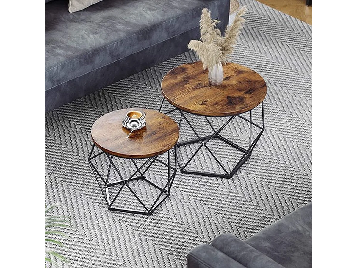 Parya home salontafel ,bijzettafel,Salontafels, set van 2 bijzettafels,  vintage bruin-zwart