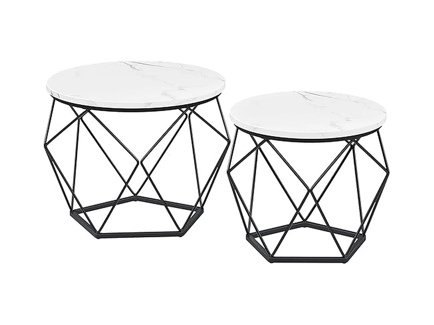 Parya Home Tables basses rondes, set de 2 tables d'appoint, plateau amovible, blanc et noir,