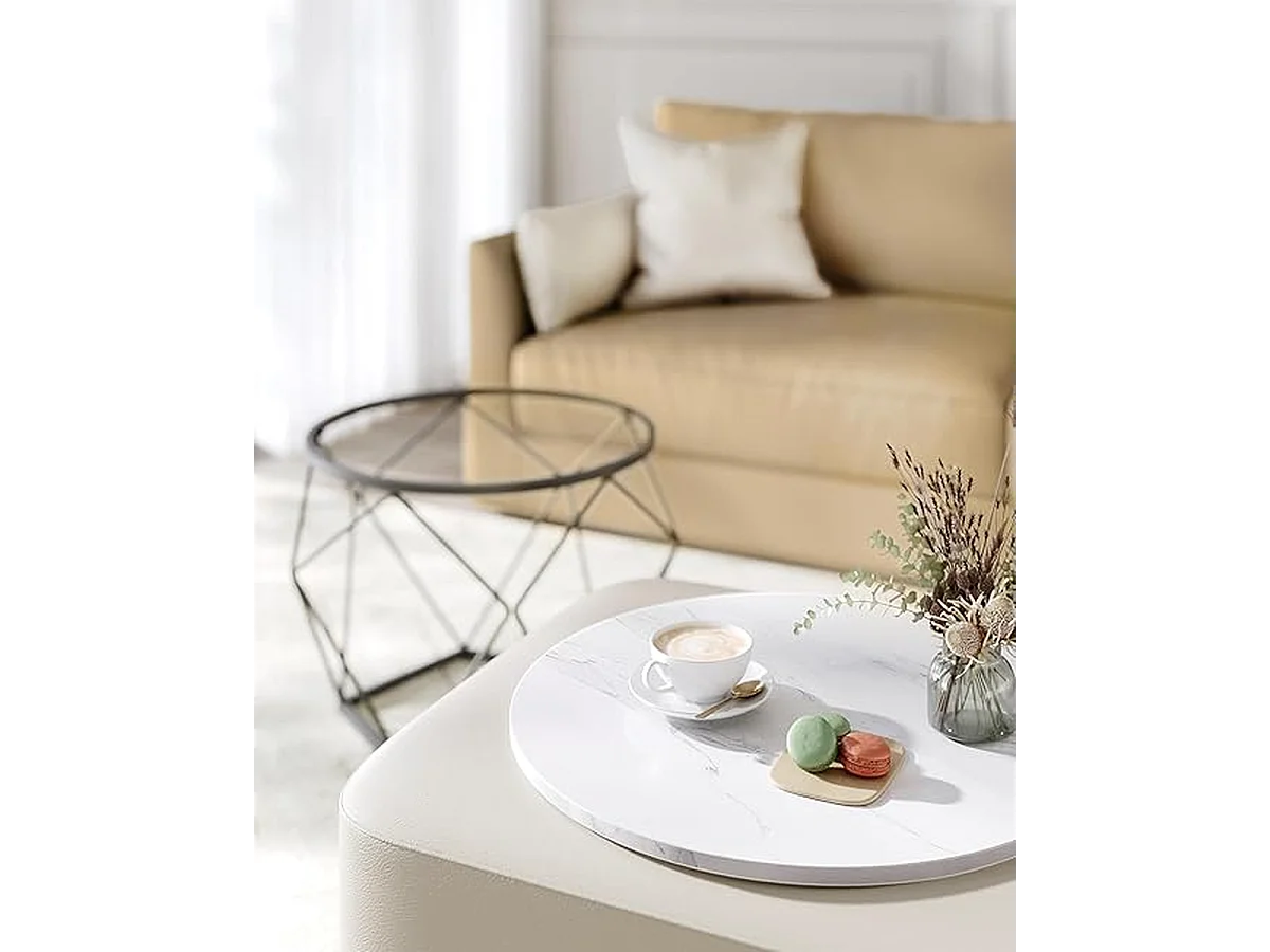 Parya Home Ronde salontafels, set van 2 bijzettafels, afneembaar tafelblad, wit en zwart,