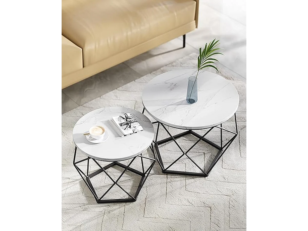 Parya Home Ronde salontafels, set van 2 bijzettafels, afneembaar tafelblad, wit en zwart,