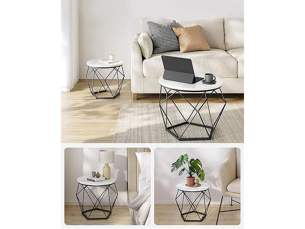 Parya Home Ronde salontafels, set van 2 bijzettafels, afneembaar tafelblad, wit en zwart,