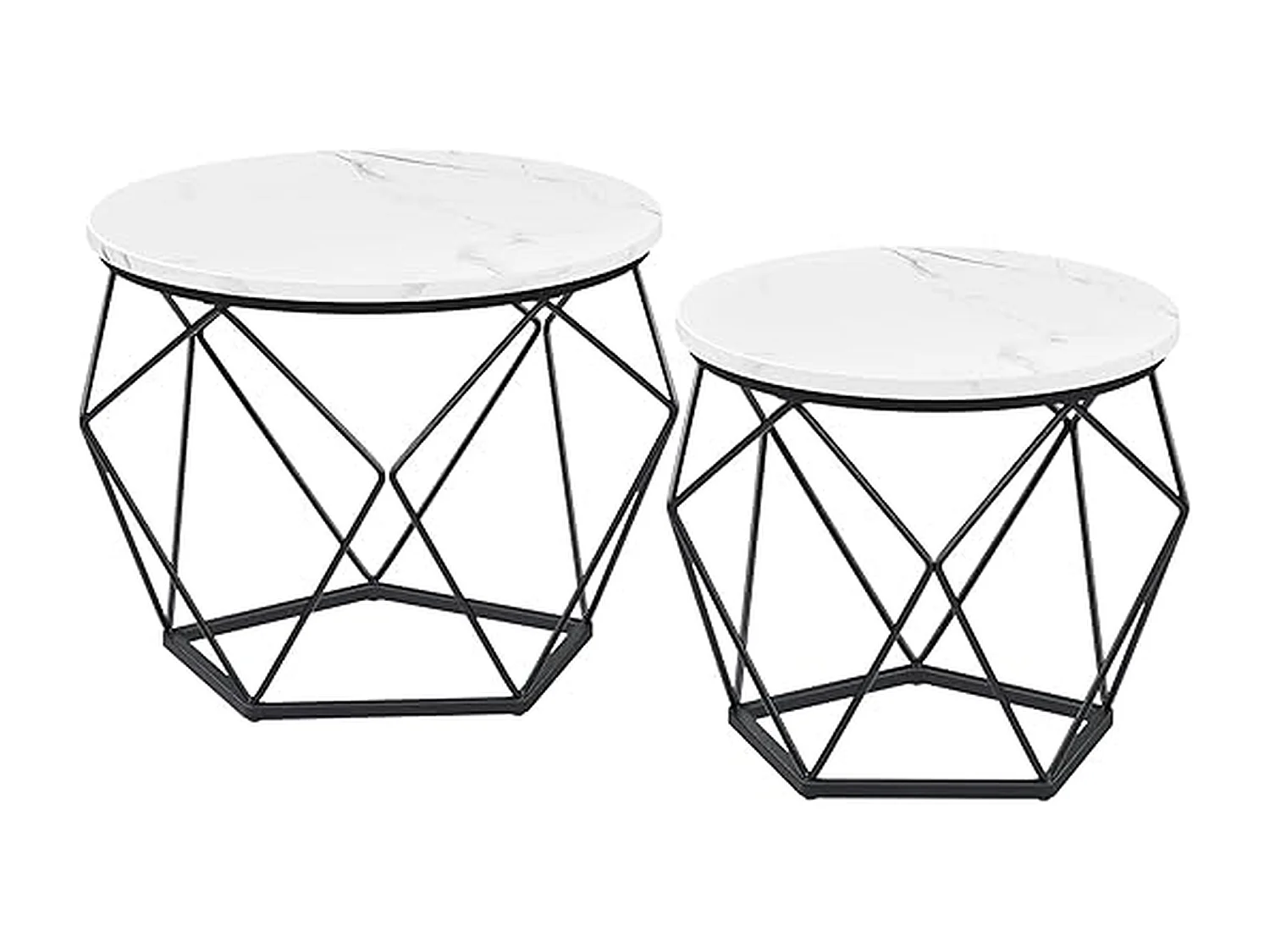 Parya Home Tables basses rondes, set de 2 tables d'appoint, plateau amovible, blanc et noir,