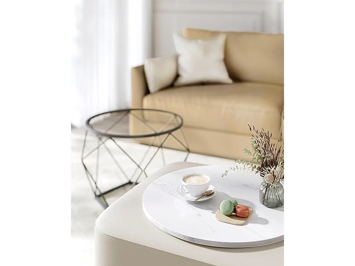 Parya Home Tables basses rondes, set de 2 tables d'appoint, plateau amovible, blanc et noir,