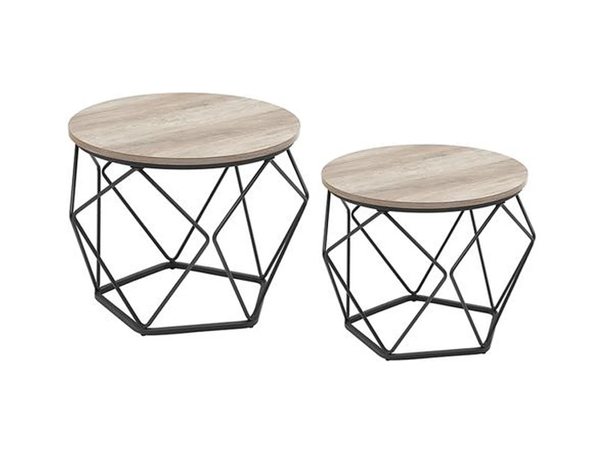 Parya Home Table d'appoint, set de 2, table basse, table de canapé avec fonction panier, gris-noir