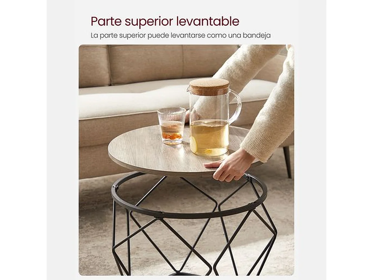 Parya Home Table d'appoint, set de 2, table basse, table de canapé avec fonction panier, gris-noir