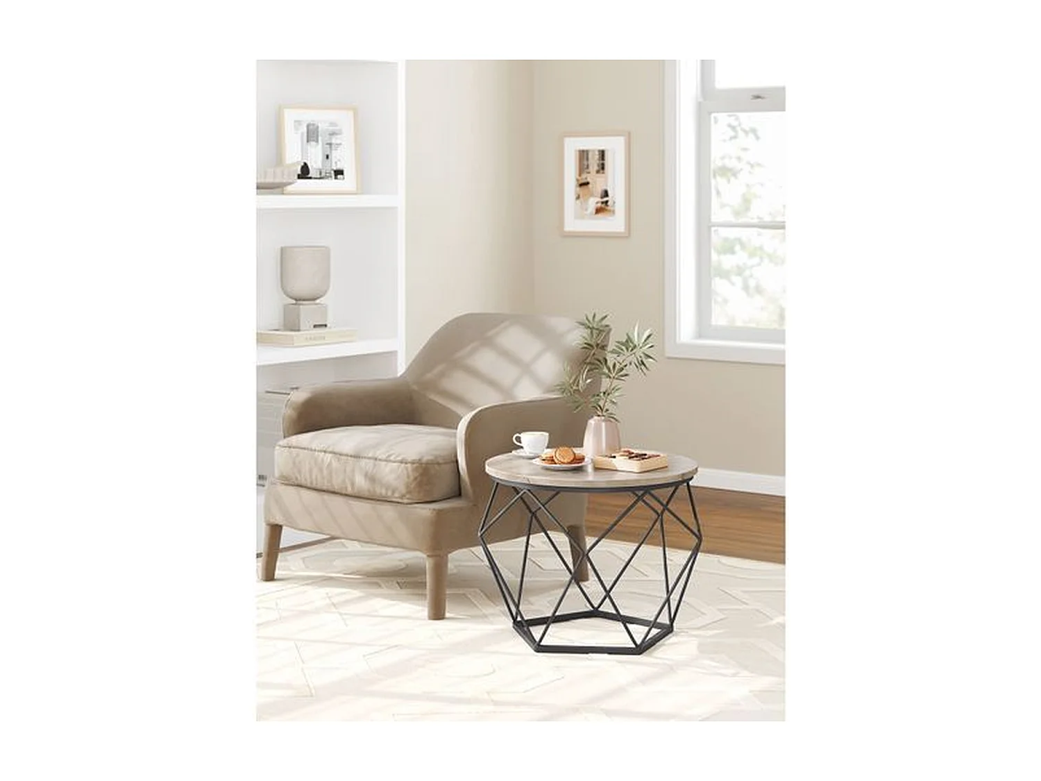 Parya Home Table d'appoint, set de 2, table basse, table de canapé avec fonction panier, gris-noir