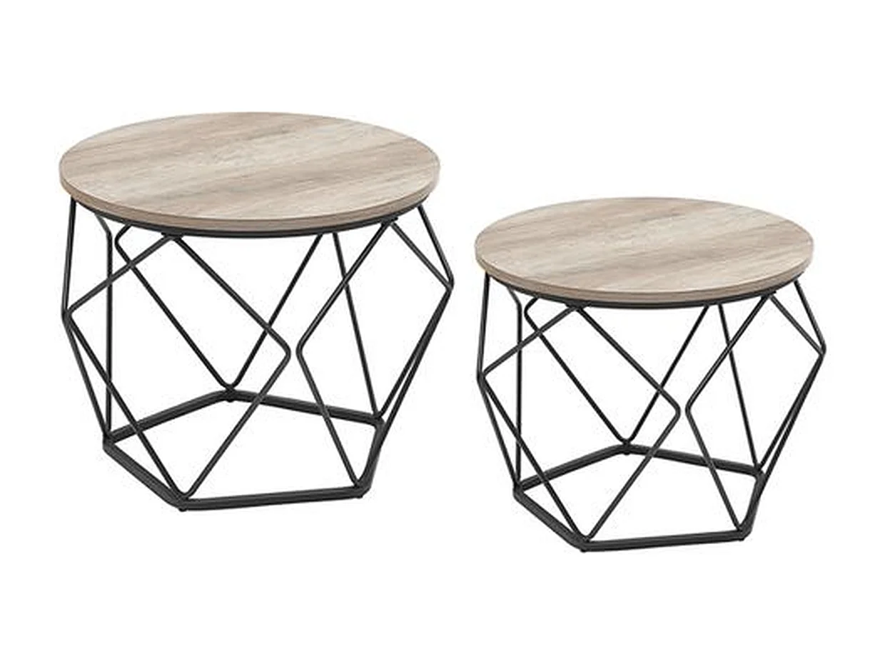 Parya Home Table d'appoint, set de 2, table basse, table de canapé avec fonction panier, gris-noir