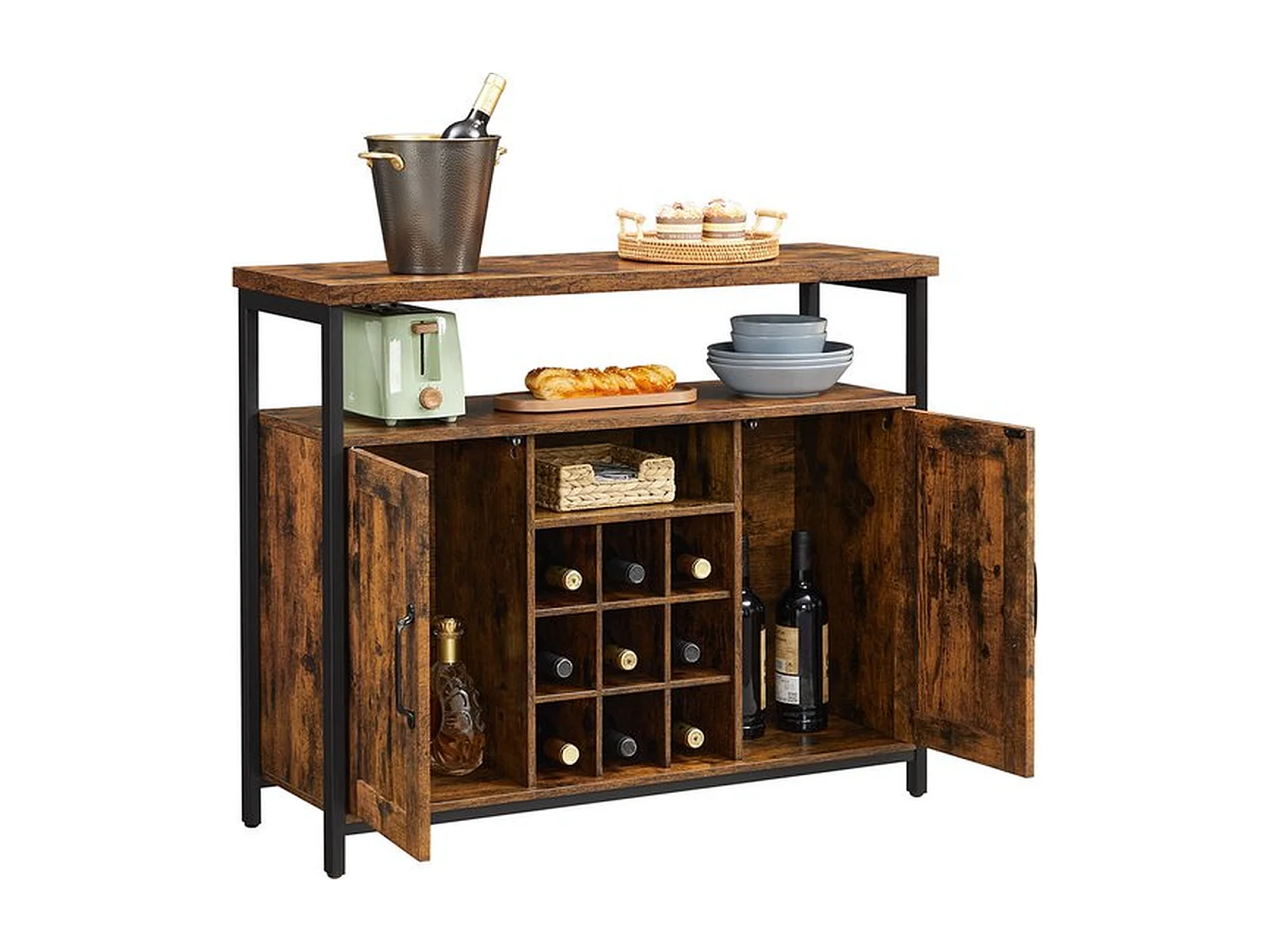 Parya home dressoir, keukenkast, wijnkast, bruinzwart