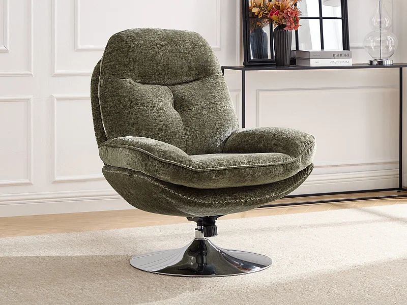 Sillón giratorio de tejido texturado verde ILMACA