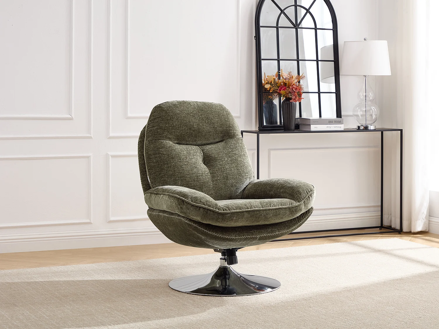 Fauteuil pivotant en tissu texturé vert ILMACA