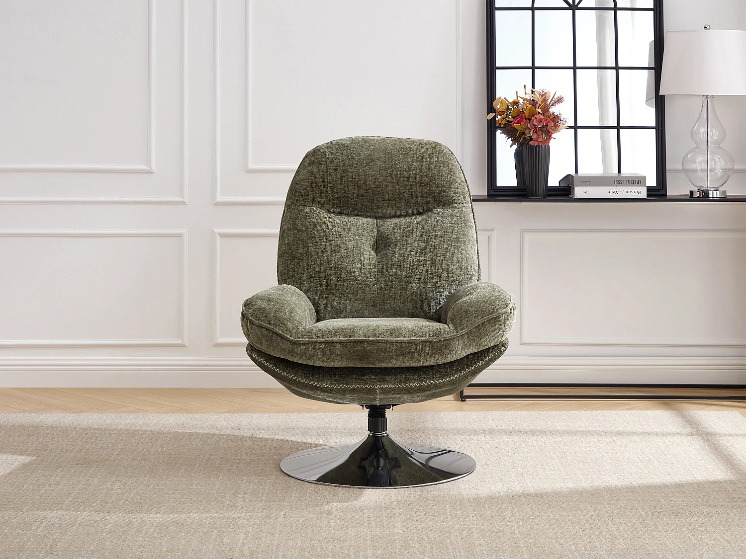 Sillón giratorio de tejido texturado verde ILMACA