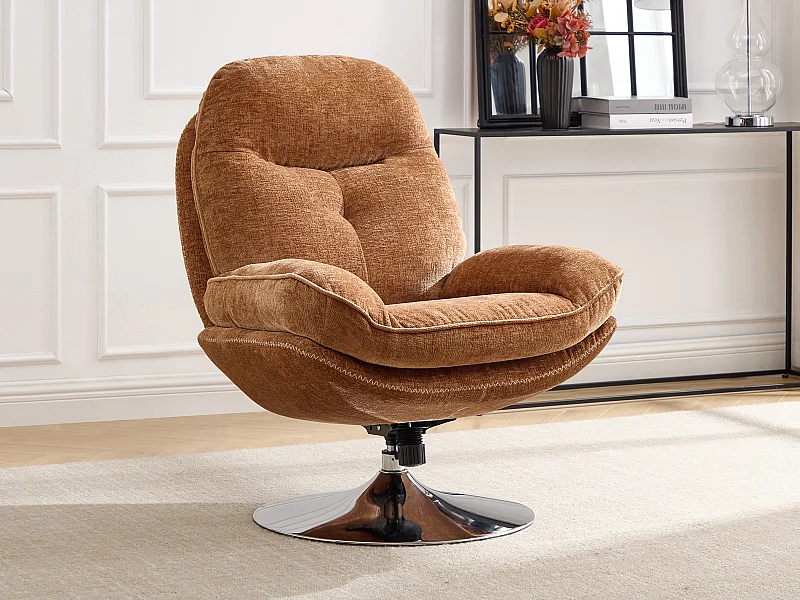 Fauteuil pivotant en tissu texturé jaune moutarde ILMACA