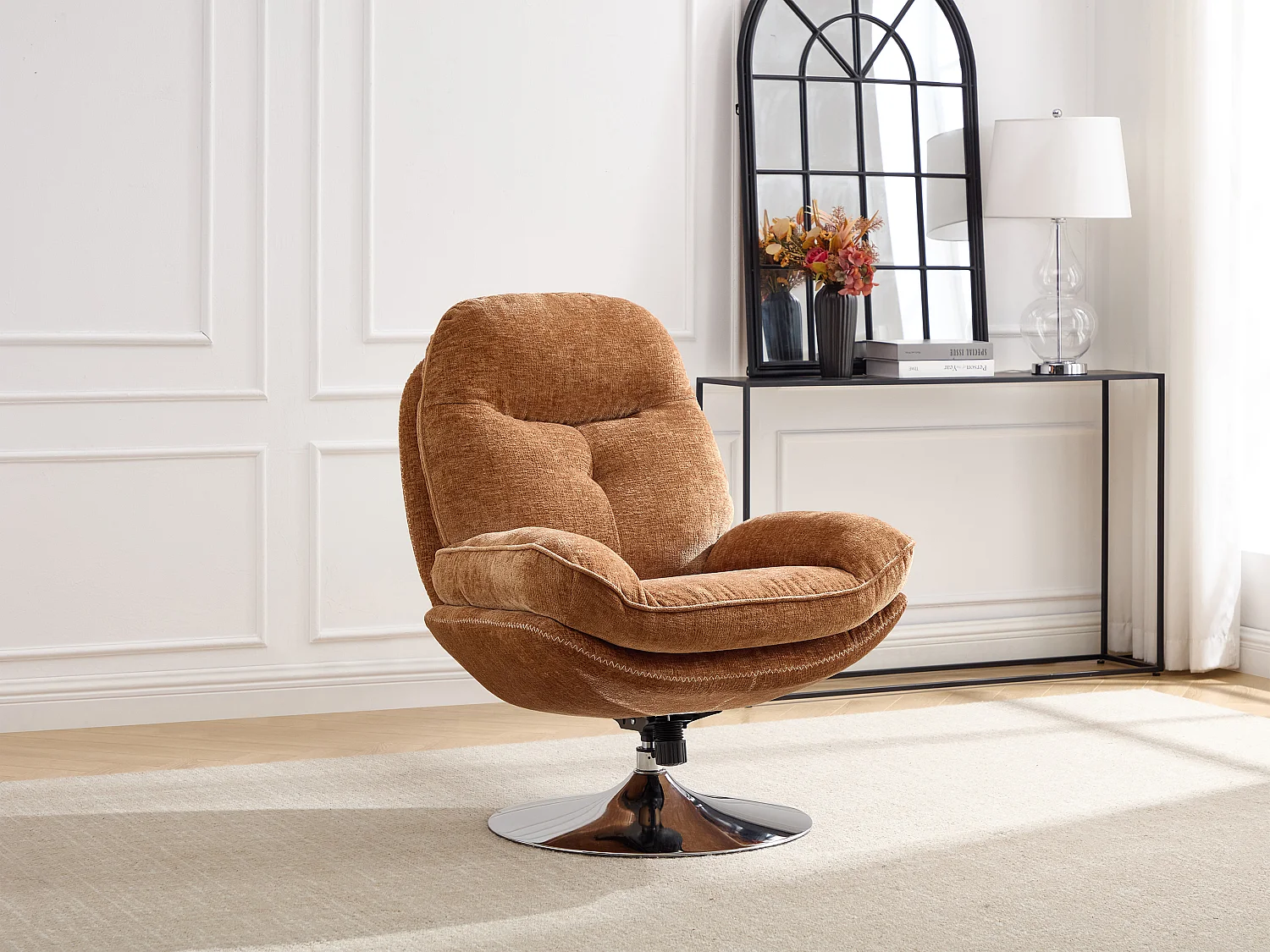 Fauteuil pivotant en tissu texturé jaune moutarde ILMACA