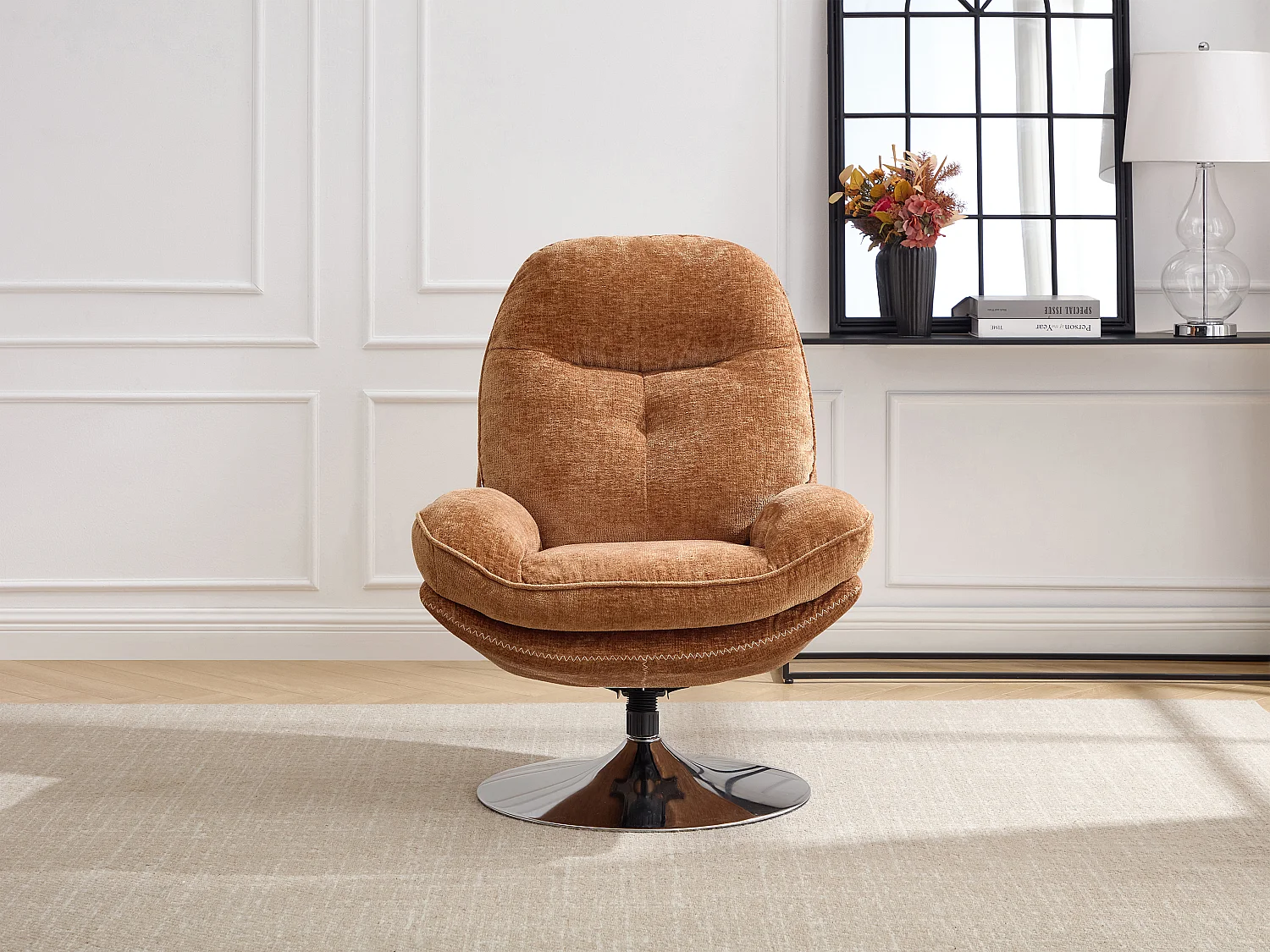 Fauteuil pivotant en tissu texturé jaune moutarde ILMACA