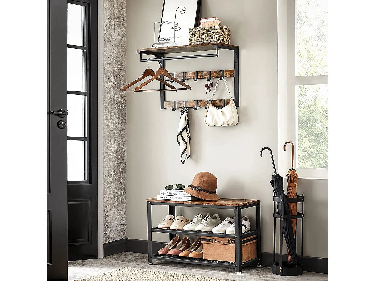 Parya Home wandkapstok, wandplank met 10 afneembare haken