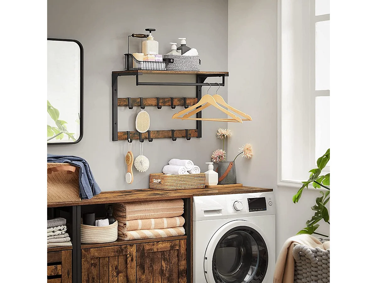 Parya Home wandkapstok, wandplank met 10 afneembare haken