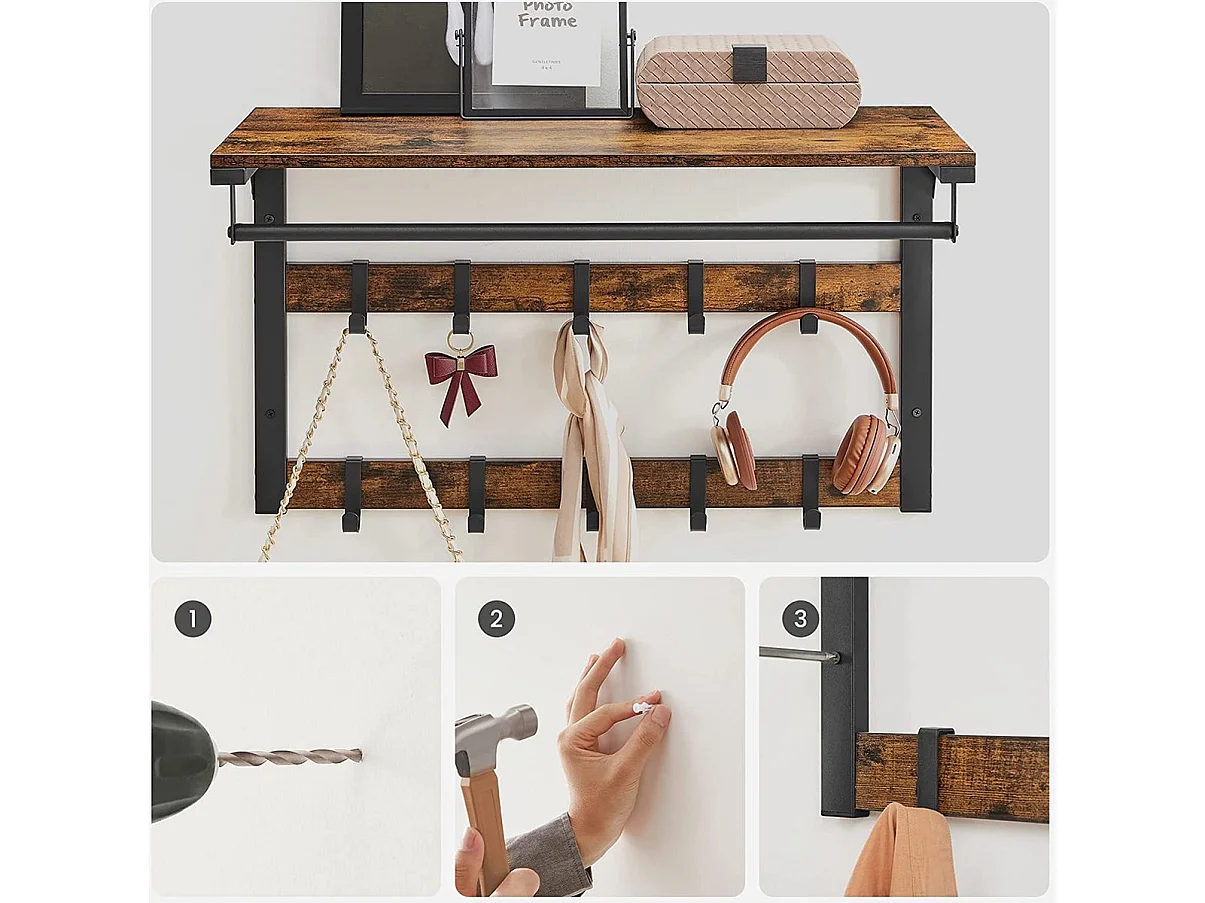 Parya Home wandkapstok, wandplank met 10 afneembare haken