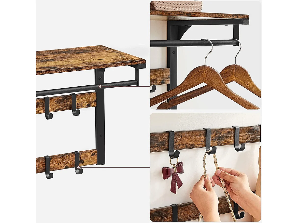 Parya Home wandkapstok, wandplank met 10 afneembare haken