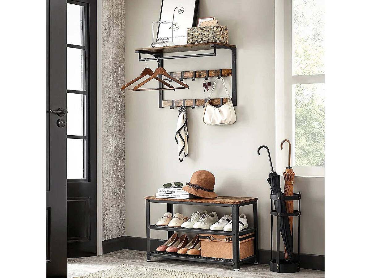 Parya Home porte-manteau mural, étagère murale avec 10 crochets amovibles