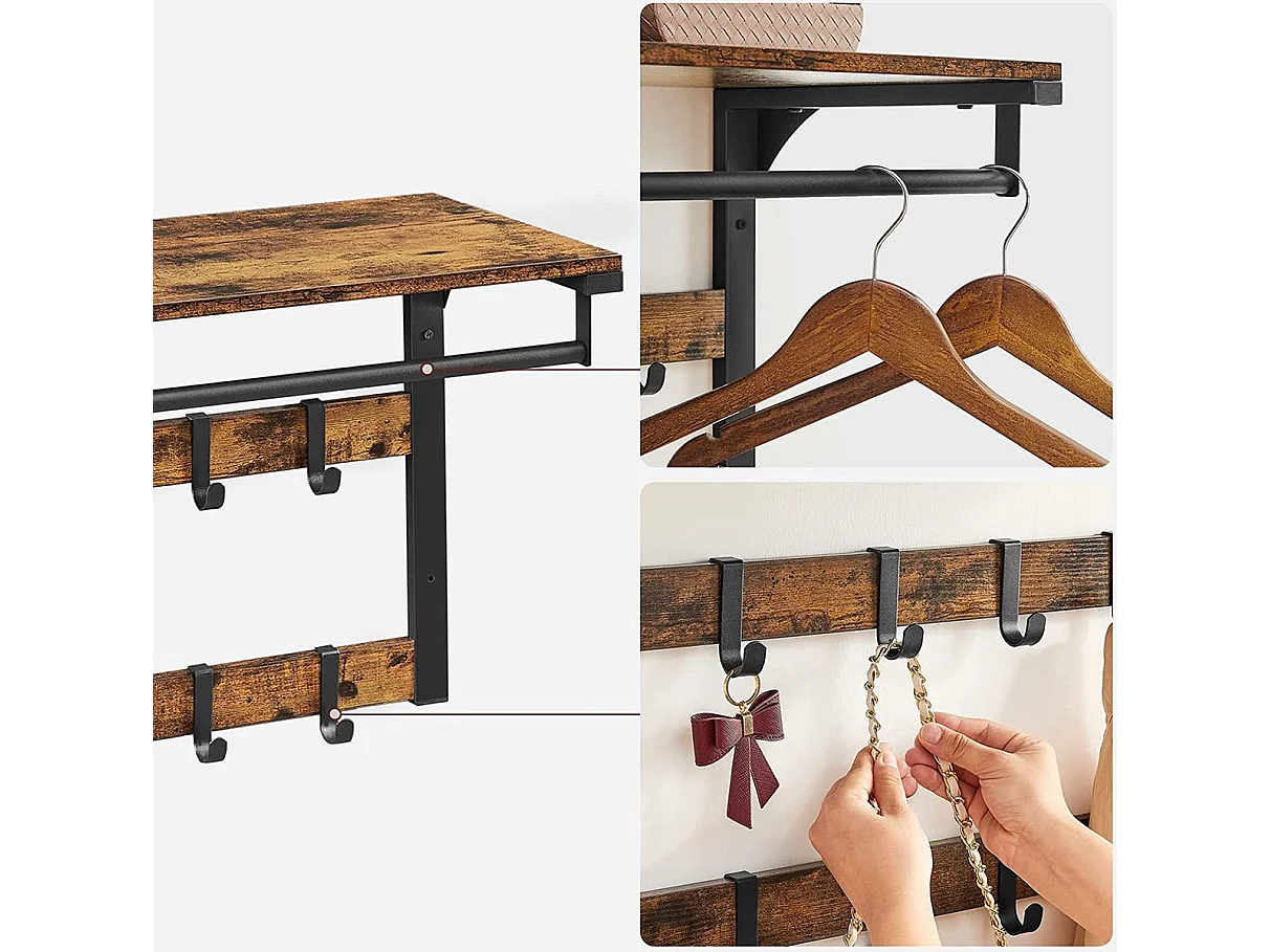 Parya Home porte-manteau mural, étagère murale avec 10 crochets amovibles