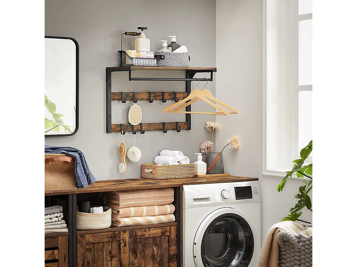 Parya Home porte-manteau mural, étagère murale avec 10 crochets amovibles