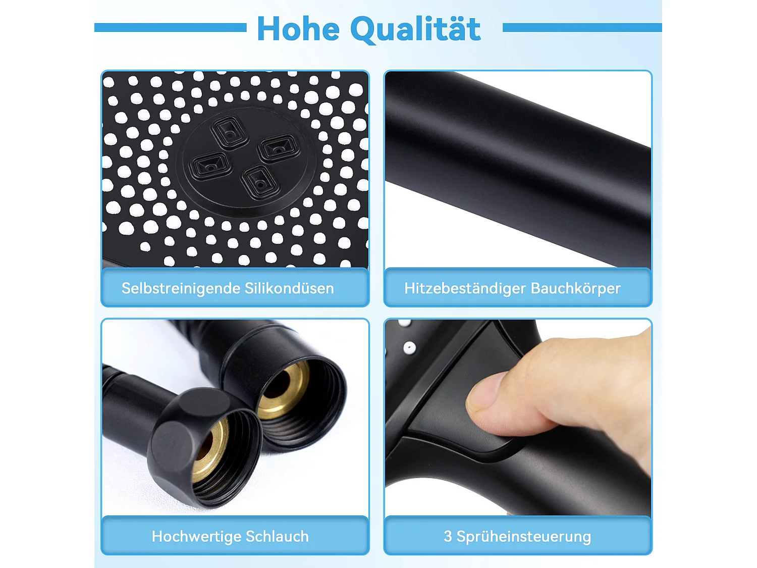 NETTLIFE Handbrause, rund, wassersparend, mit 3 Sprühdüsen, Schwarz