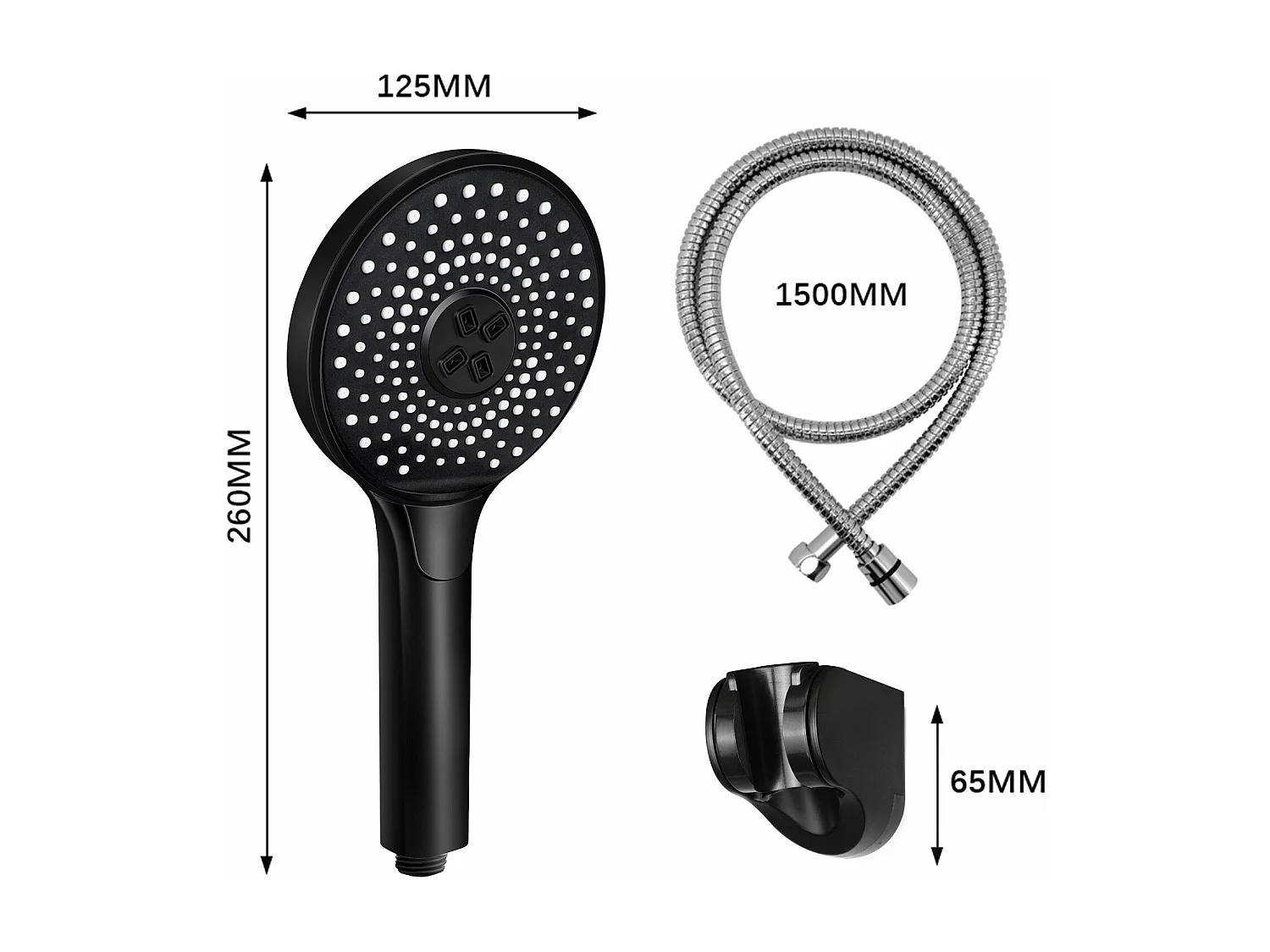 NETTLIFE Handbrause, rund, wassersparend, mit 3 Sprühdüsen, Schwarz