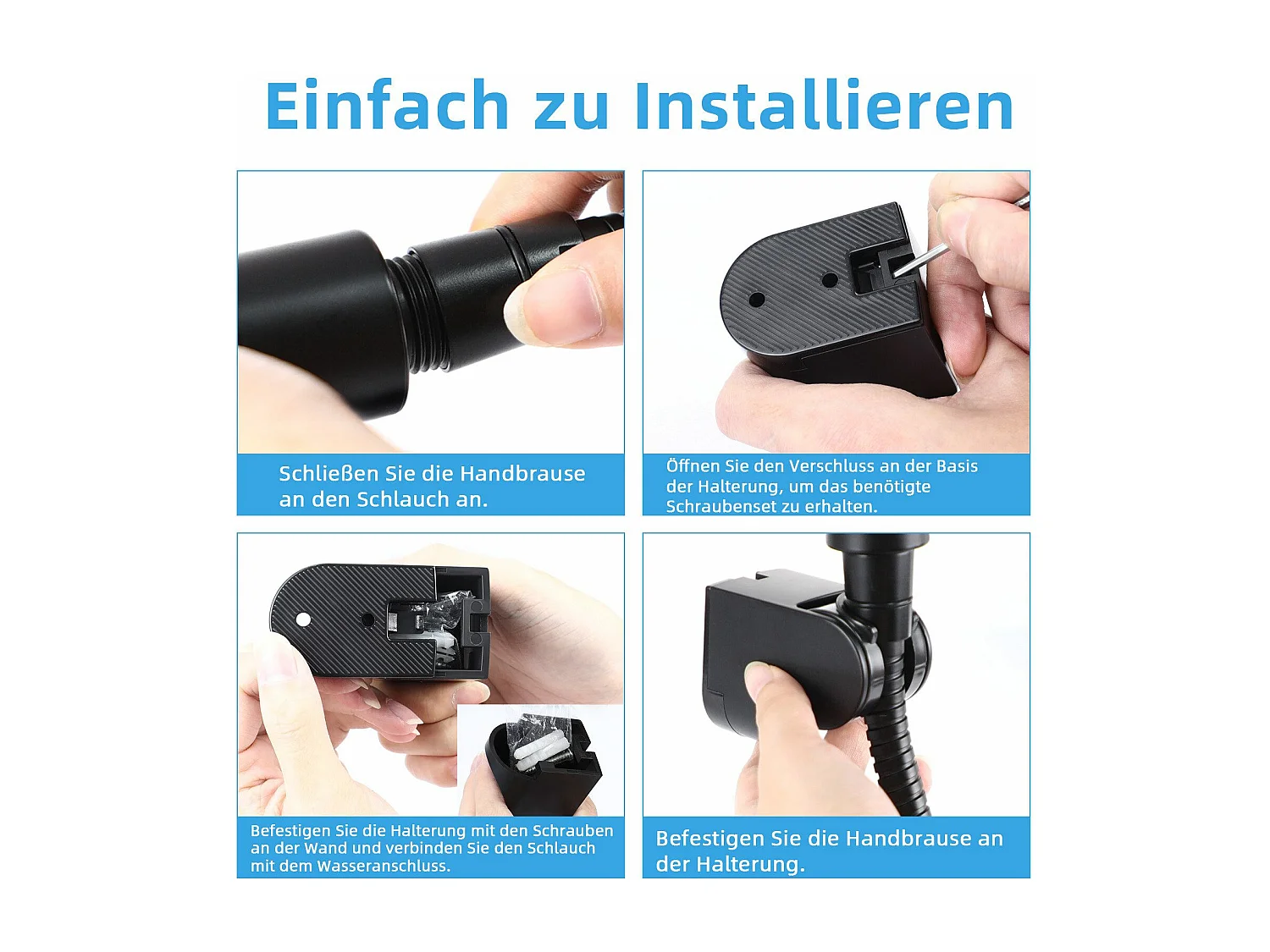 NETTLIFE Handbrause, rund, wassersparend, mit 3 Sprühdüsen, Schwarz