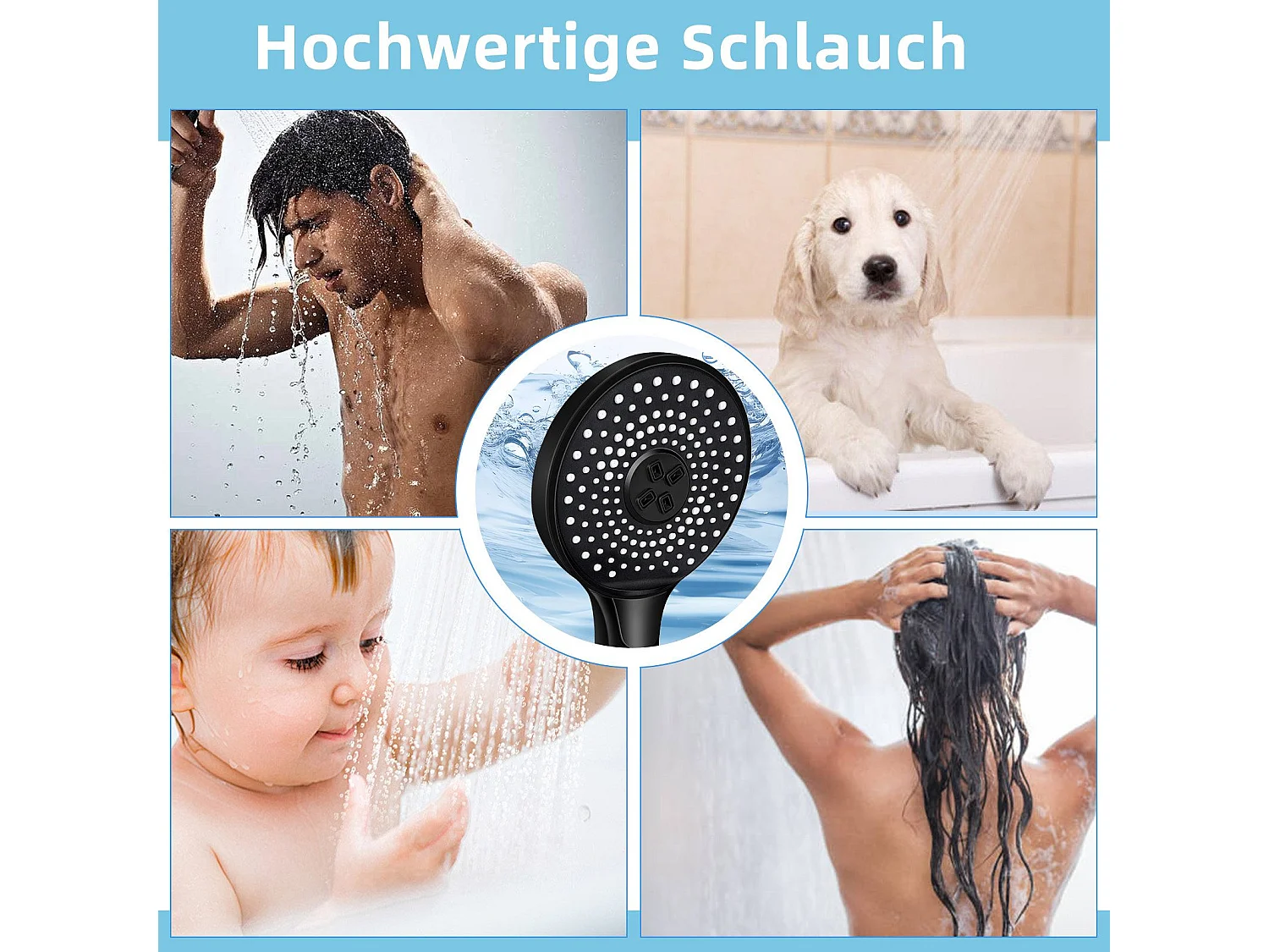 NETTLIFE Handbrause, rund, wassersparend, mit 3 Sprühdüsen, Schwarz