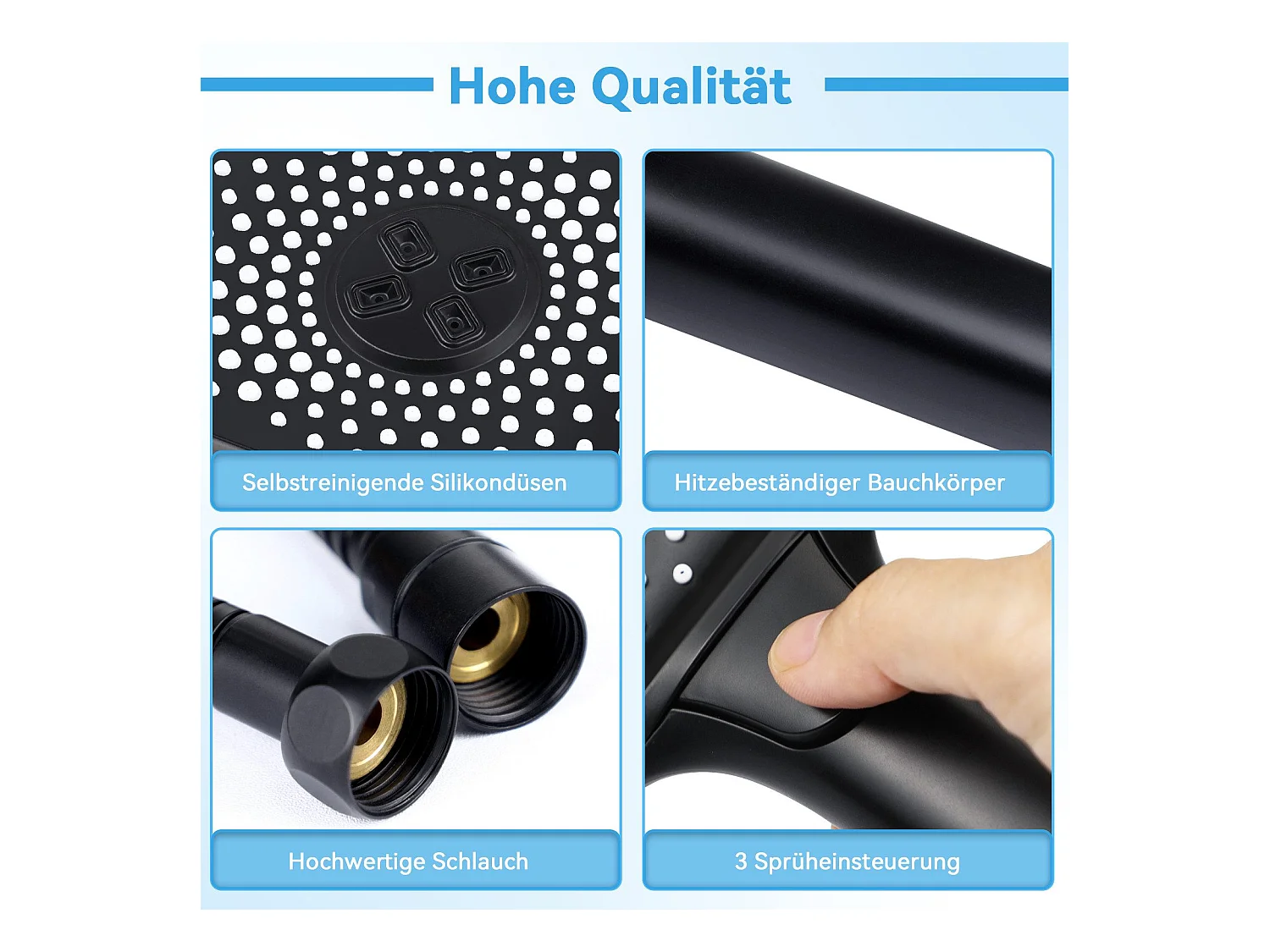 Cabezal de ducha de mano NETTLIFE redondo negro ahorrador de agua con 3 puntas de rociado