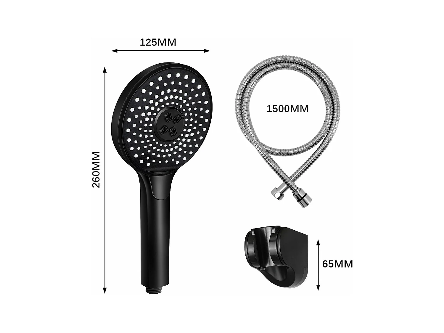 Cabezal de ducha de mano NETTLIFE redondo negro ahorrador de agua con 3 puntas de rociado