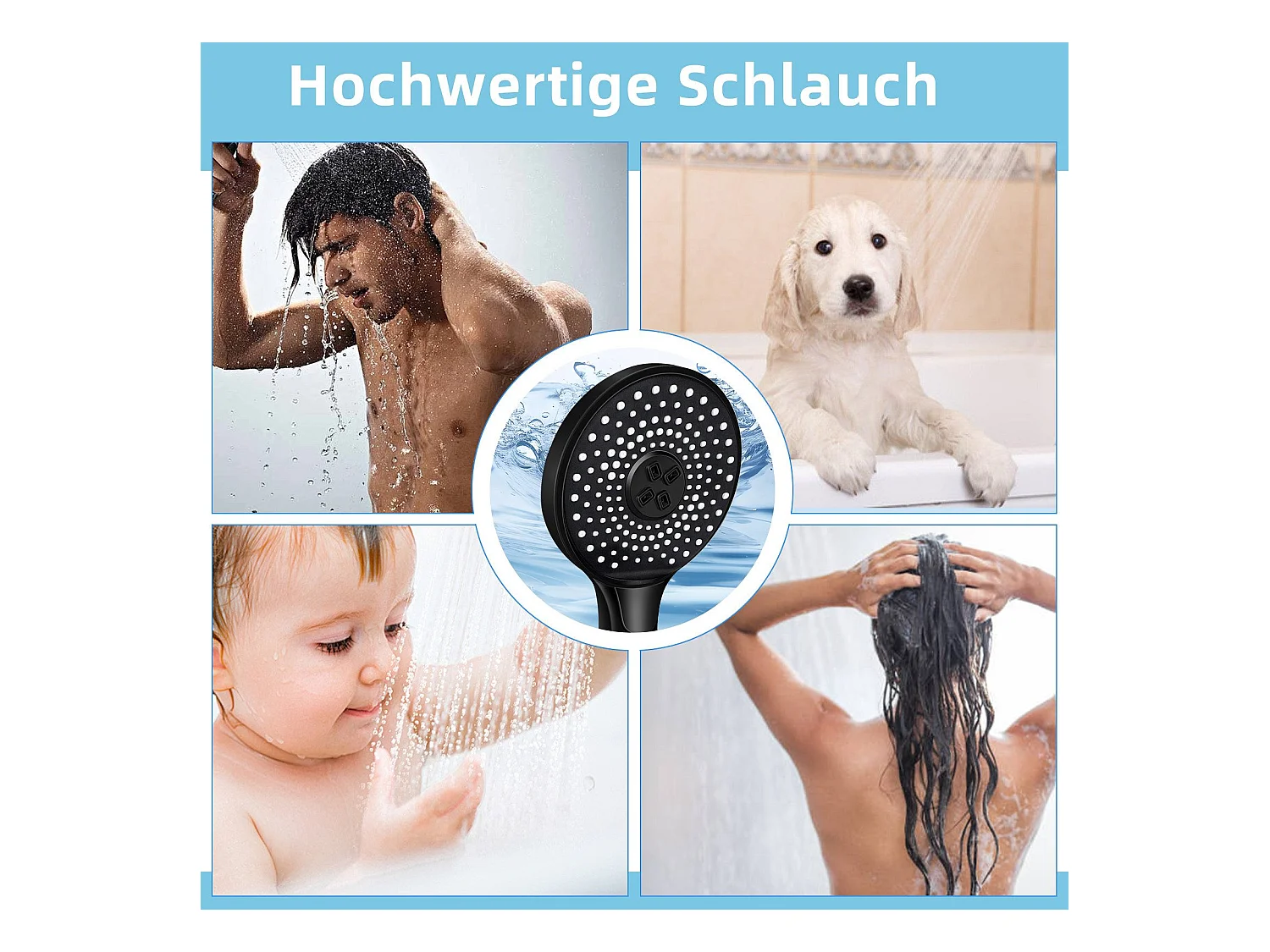 Cabezal de ducha de mano NETTLIFE redondo negro ahorrador de agua con 3 puntas de rociado