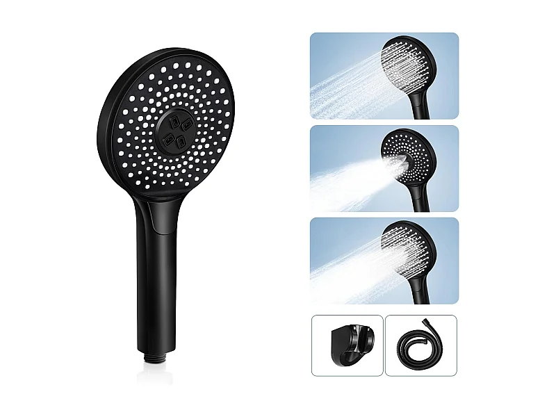 NETTLIFE Zwarte ronde waterbesparende handdouchekop met 3 sproeikoppen