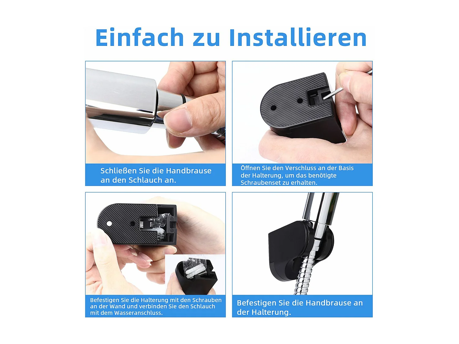 Ducha de mano ahorradora de agua con níquel NETTLIFE y 3 rociadores cuadrados