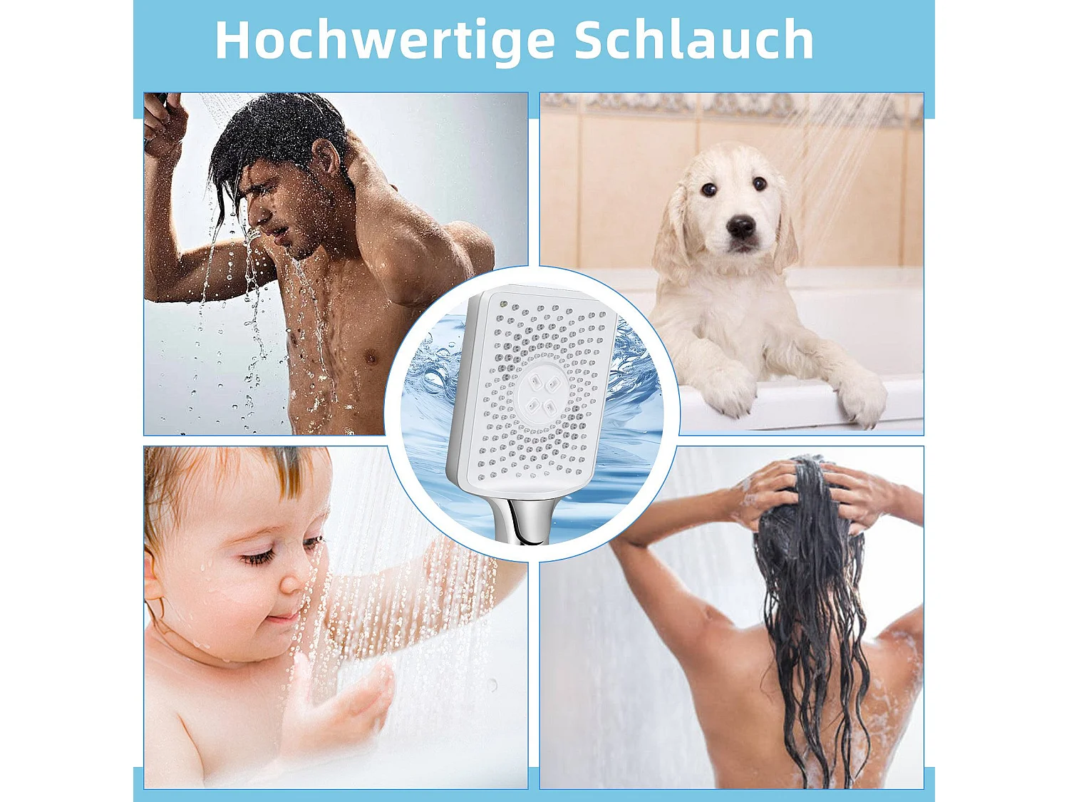 Ducha de mano ahorradora de agua con níquel NETTLIFE y 3 rociadores cuadrados