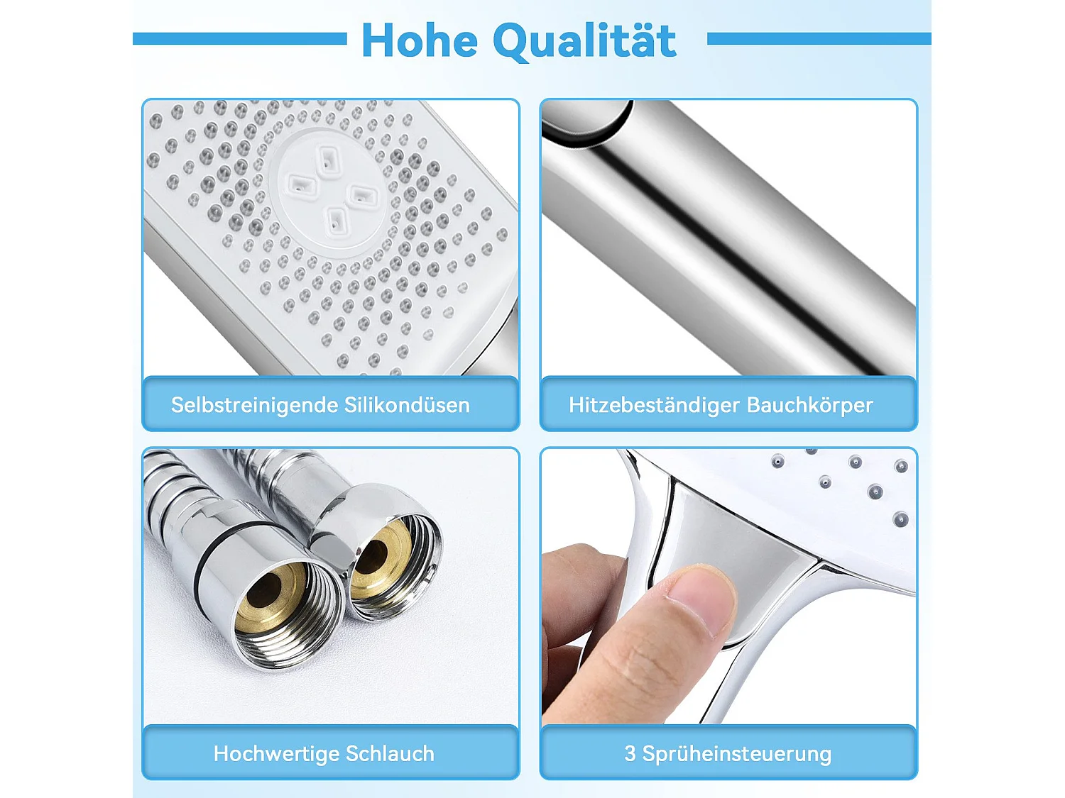 NETTLIFE Douchette à main en nickel à économie d'eau avec 3 jets de forme carrée