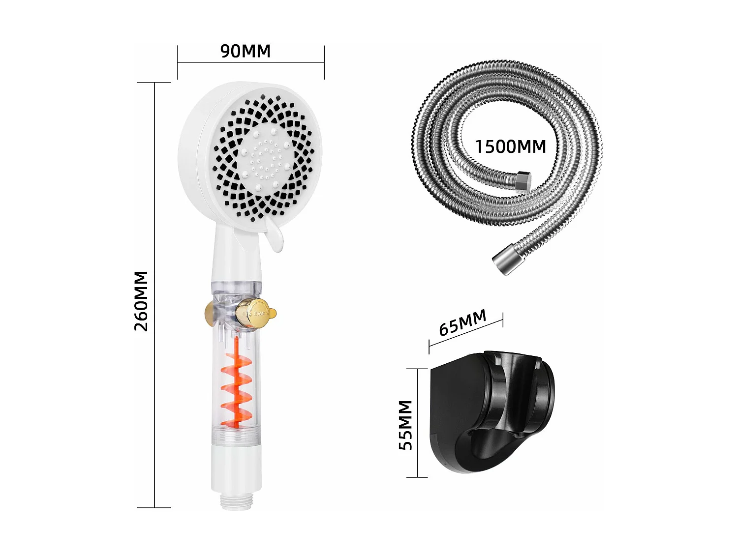Ducha de mano NETTLIFE redonda ahorradora de agua con 5 chorros blanca