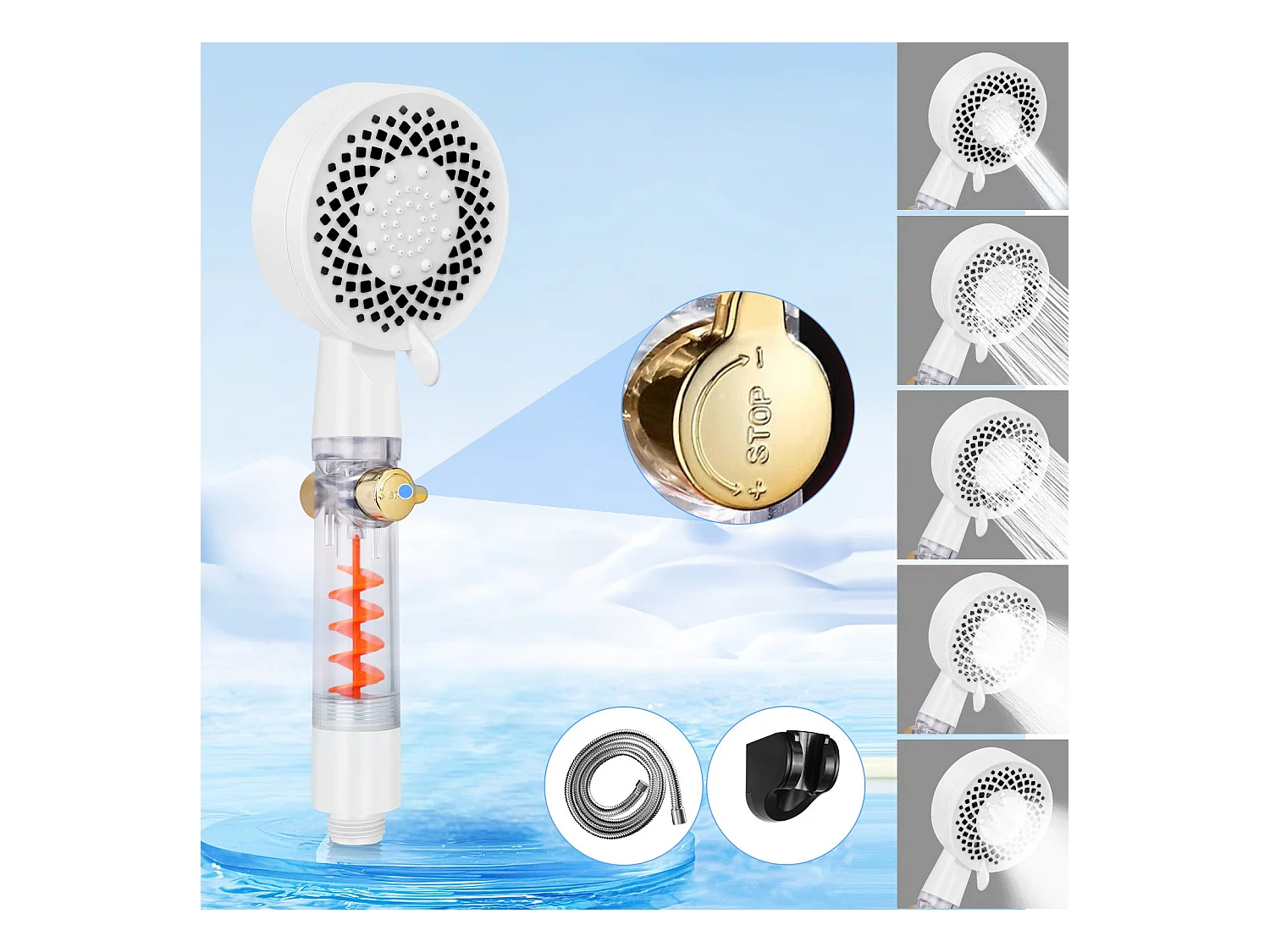 NETTLIFE Ronde waterbesparende handdouche met 5 jets wit